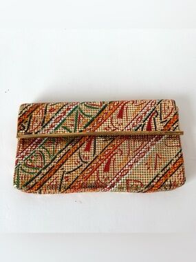 Vintage Whiting & Davis Mesh Clutch Art Deco Metallic Abstract Evening Bag Purse